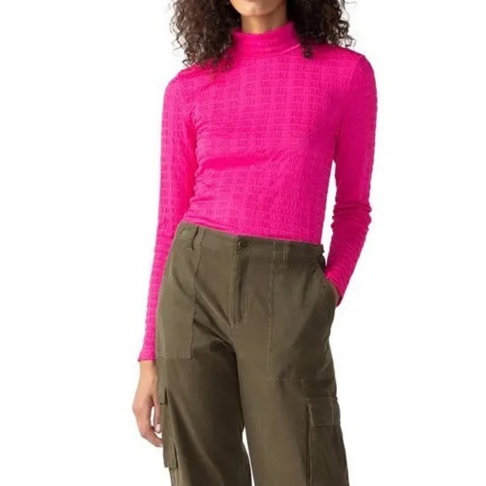 Sanctuary Textured Mock Neck Top Bright Hot Pink Medium Layering